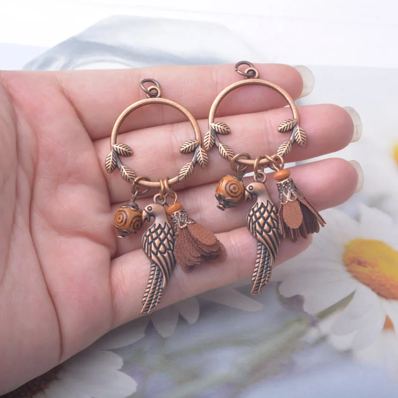 4 Stück Bohemian Herbst- und Winter-Stil Kaffee-Quasten-Ohrringe Traumfänger-Vogel-Stimmungsanhänger DIY Damen-Ohrringe Halskette – Detail 11