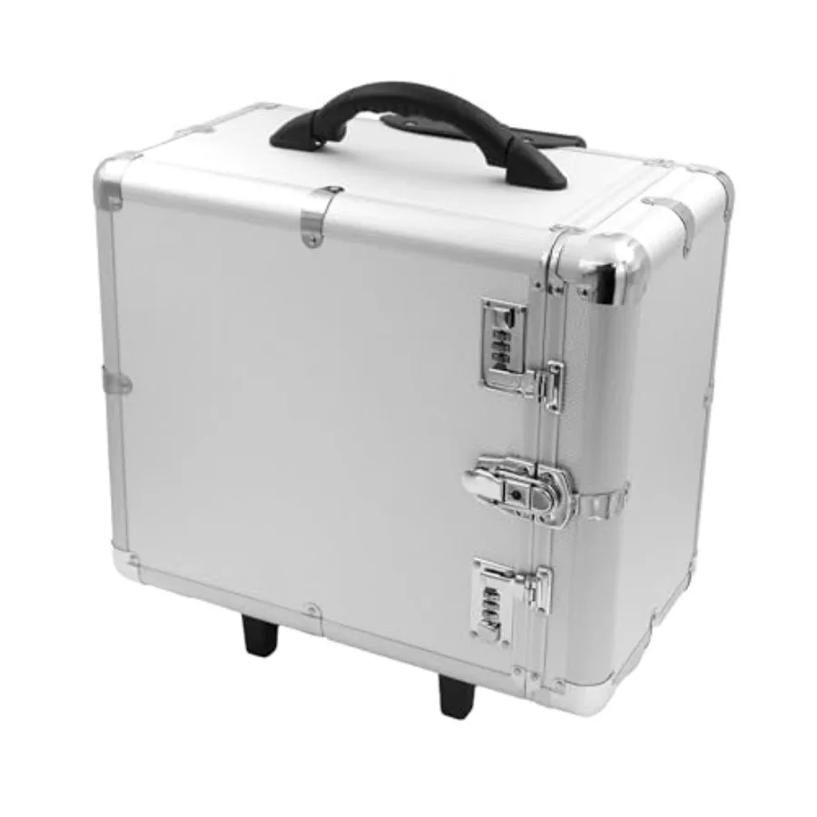 

Rolling Aluminum Carrying Case for Jewelry Storage 16 3/8 L x 9 3/8 W x 13 1/2 H Silver, Lightweight Durable