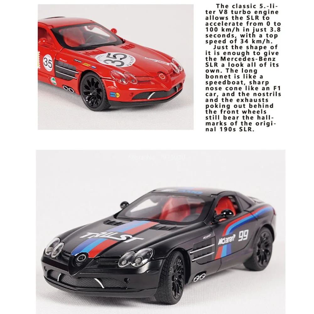1:24 Benz SLR Giocattoli in lega Modelli Diecast Auto sportive Pneumatici in gomma Veicoli Ruota Tirare indietro Auto in miniatura Giocattolo Bambini Regali per adulti