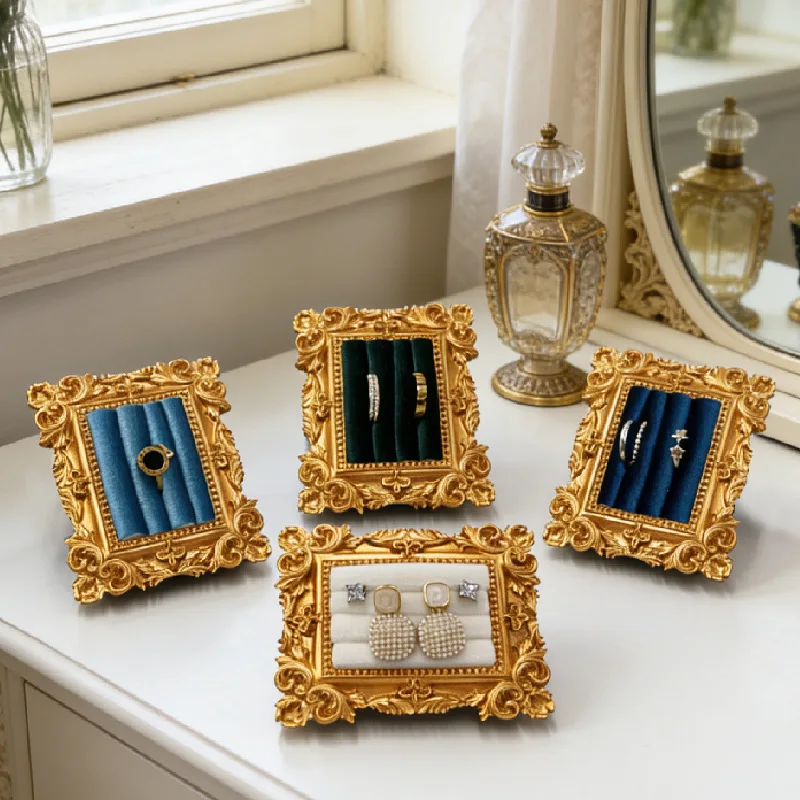 Vintage Picture Frame Ring Display Stand Home Dressing Table Decoration Baroque Earring Tray Ornament Jewelry Organizer Rack