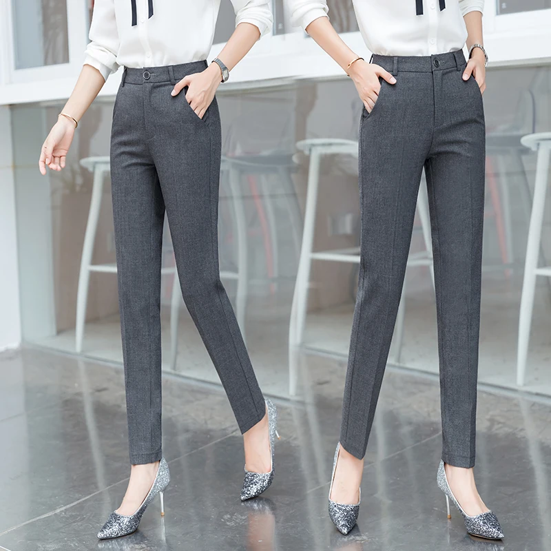 

Gray Suit Pants Women's Nine-Point Slimming High Waist Casual Harem Pants Korean Style Professional Straight Leg Trousers