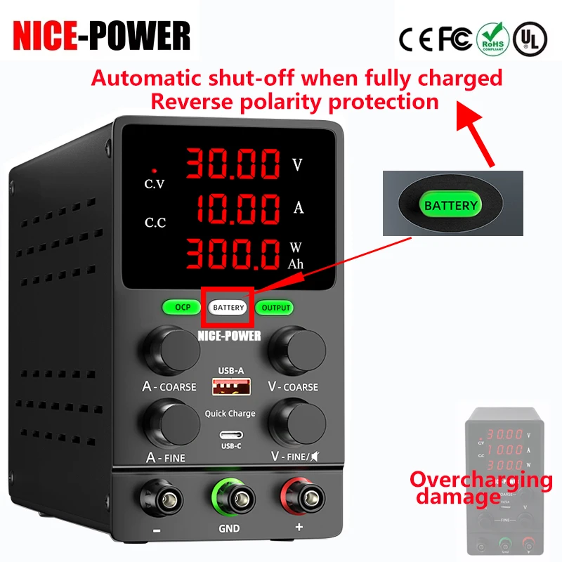 Adjustable DC Laboratory Power Supply 30V10A 60V5A Lab Power Source Stabilized Switch Power Supply Voltage Regulator OCP OUTPUT