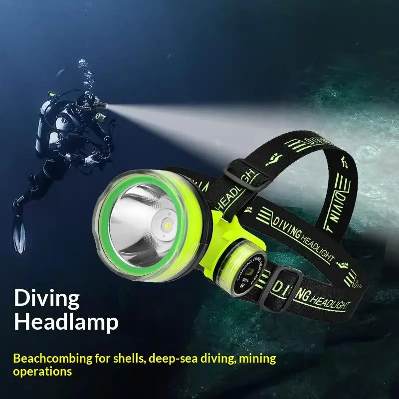 Bright Underwater Flashlight Headlamp Waterproof Diving Torch 200 Meters Night Dive Lighting Torch With Anti-slip Rope