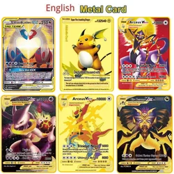 English 10000 points gx vmax pocket monster metal card charizard gold limited edition children's gift card collection game