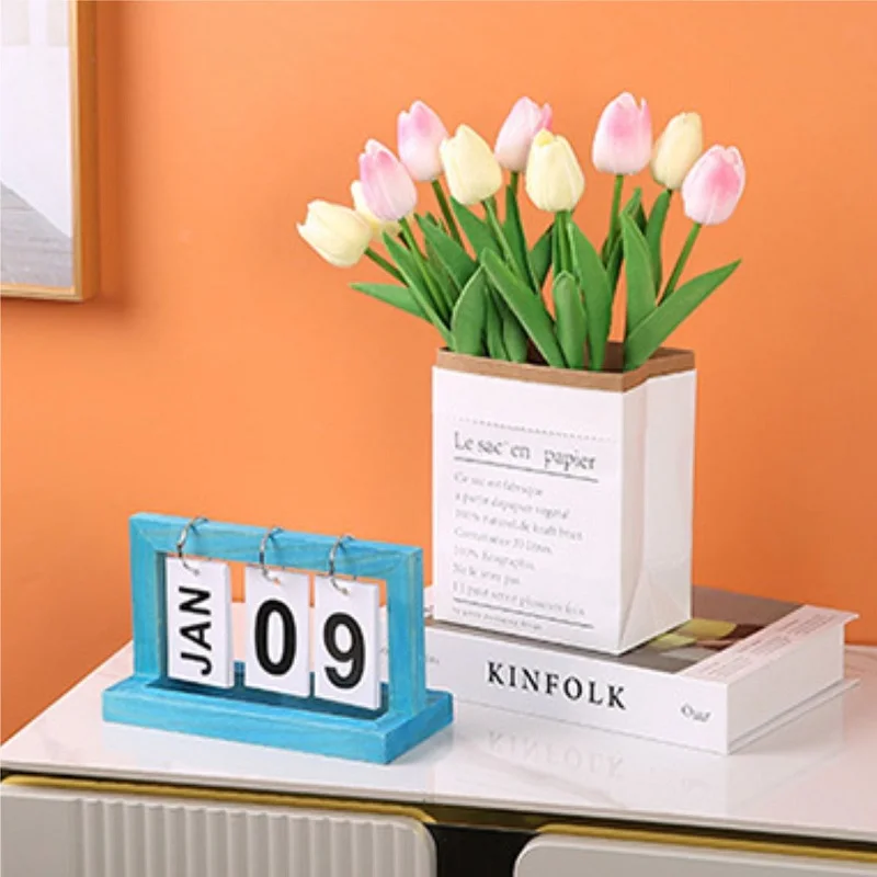 Wooden Flip Calendar Desktop Schedule Ornament Permanent Calendar Office Decoration Perpetual Calendar Desktop Display Planner