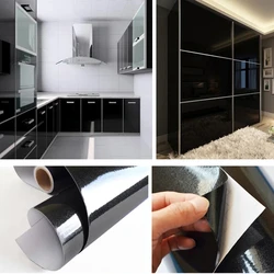 Shiny Black DIY Self Adhesive Kitchen Cabinets Wallpaper Waterproof Wall Stickers Vinyl Contact Paper Renovation Home Decor Film