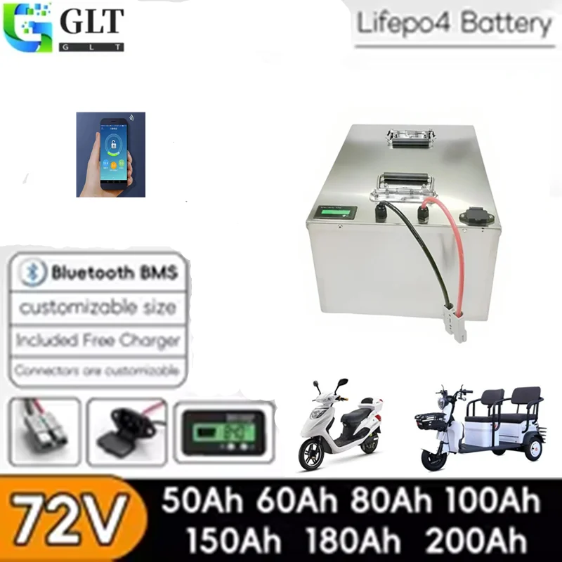 72V Lifepo4 Lithium Battery for Electric Scooter Motorcycle Tricycle - 50Ah 60Ah 80Ah 100Ah 150Ah 180Ah 200Ah Four-Wheel Car
