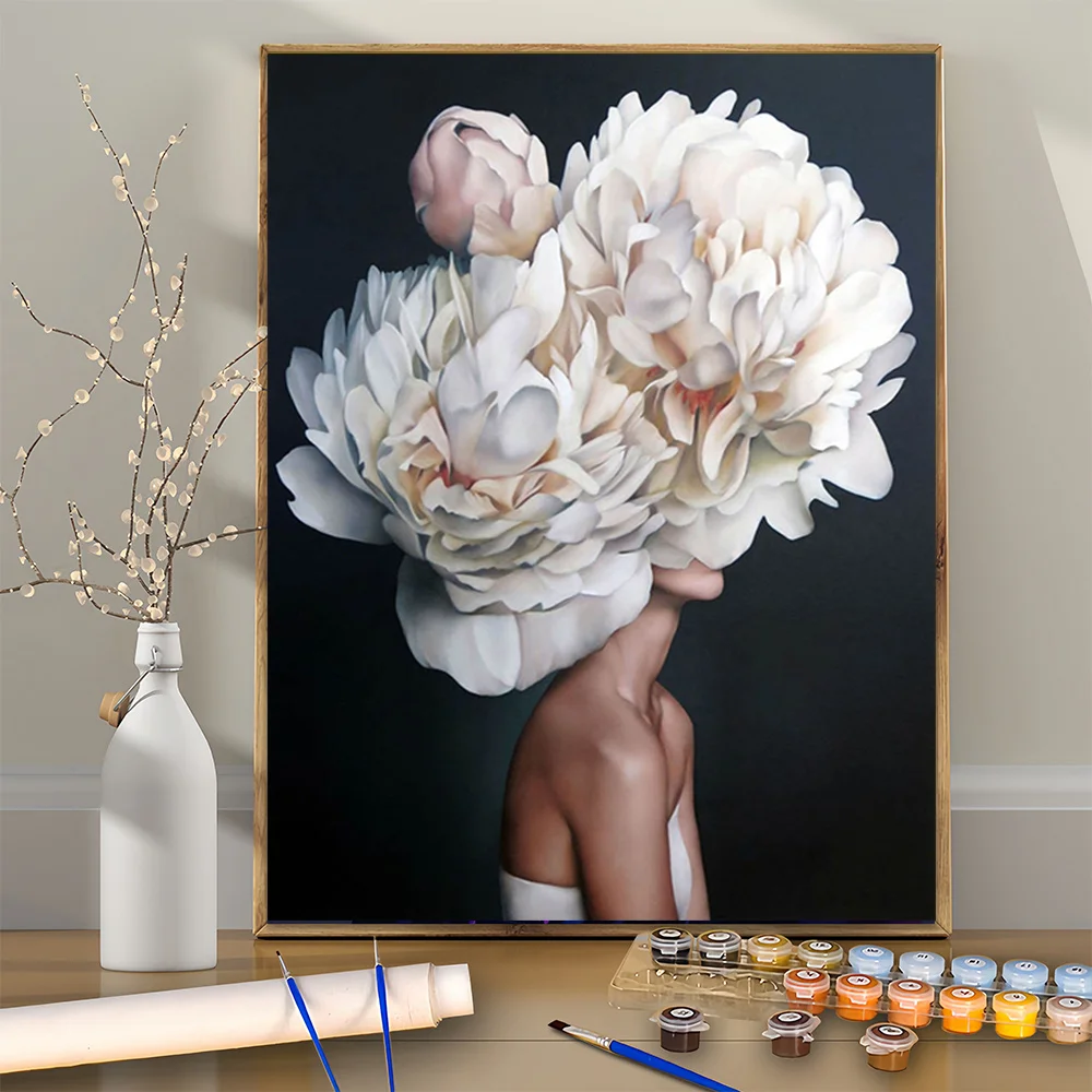 

Гигантский белый пион - Набор для цифровой живописи, подходит для начинающих - Декор для дома и подарки