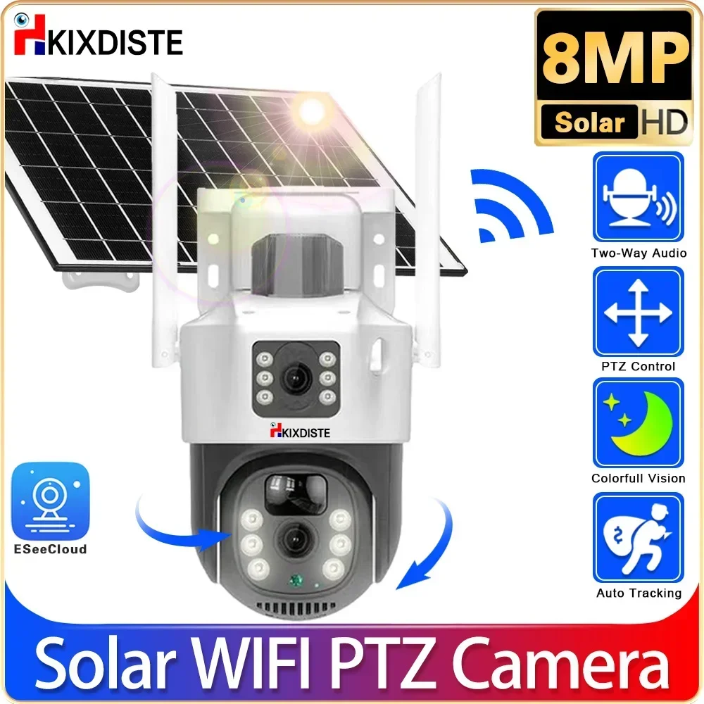 

8MP Solar Security PTZ Audio Camera 4K NightVision Dual-Lens Outdoor WiFi Solar Battery Camera PIR Human Detection Auto Tracking