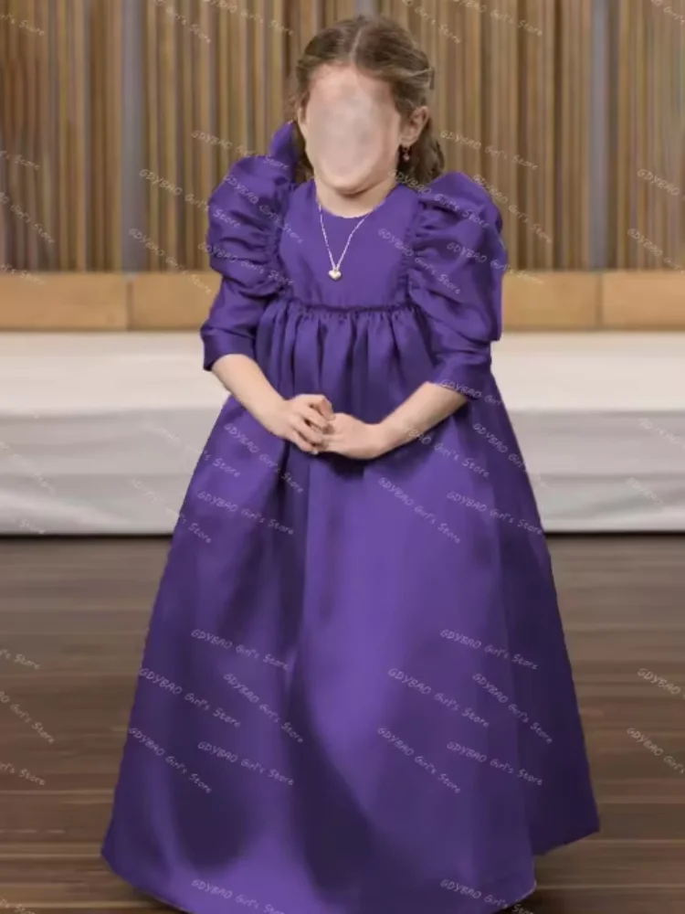 Vestido de novia de niña de flores color champán, vestido de princesa acampanado, vestido de comunión plisado de satén, vestido de fiesta personalizado para niños