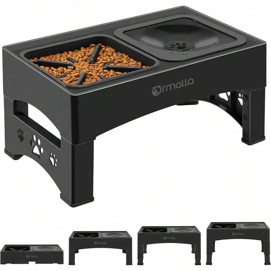 

Elevated Slow Feeder Dog Bowls With Adjustable Height From 3.7 To 11.7 Non-Slip Stand For Large Medium And Small Dogs No-Spill Design For Healthy Eating And Drinking Ideal For Indoor Use Easy To Clean Durable Black Plastic Construction