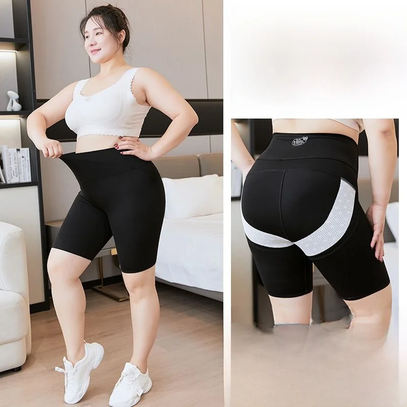 

plus Size High Waist Five-Quarter Length Yoga Sports Pants Women's Summer Commute Style Color Nylon Fabric
