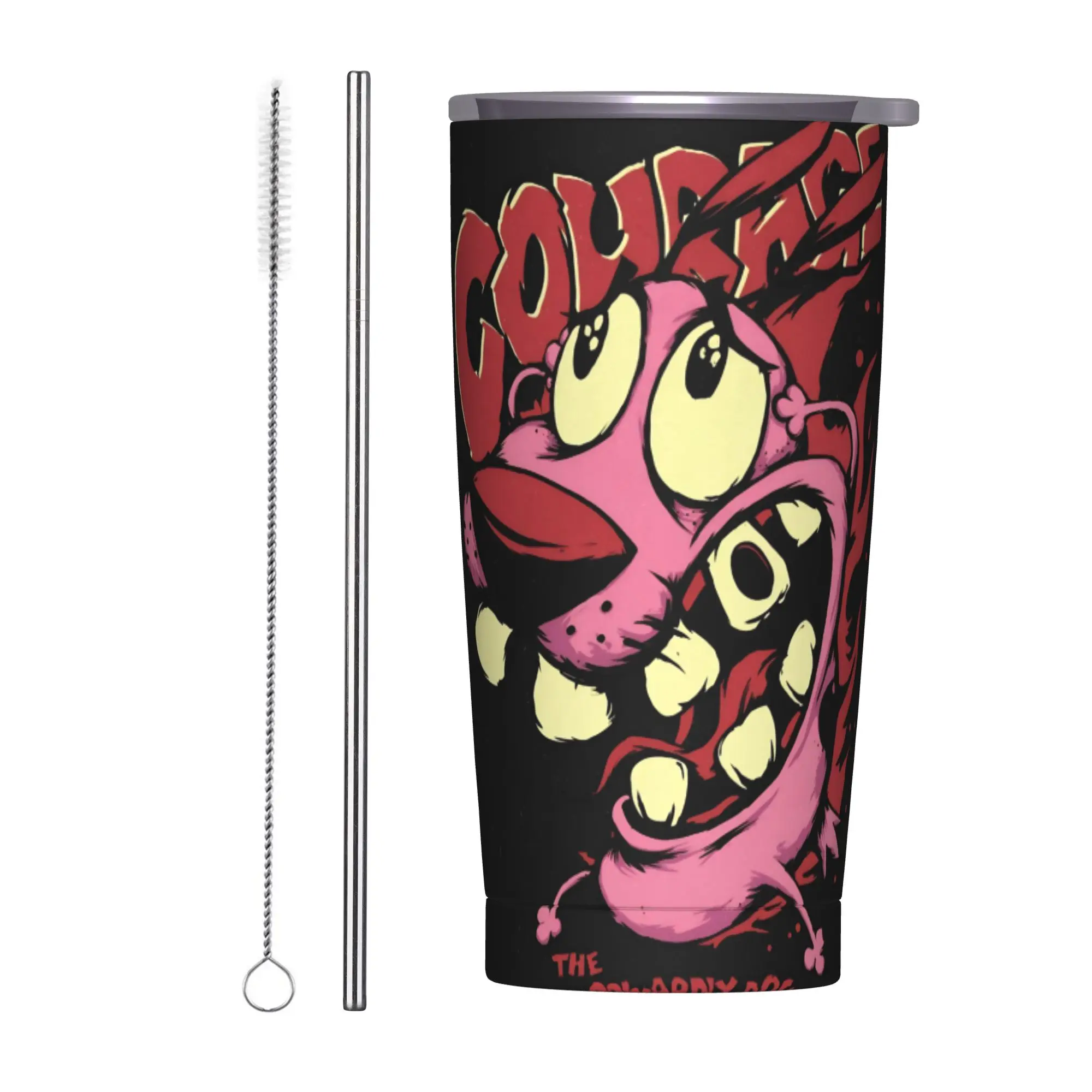 Gobelet isotherme Courage the Cowardly Dog-D avec couvercle et pailles, en acier inoxydable, pour café, bureau, maison, voiture, 20oz
