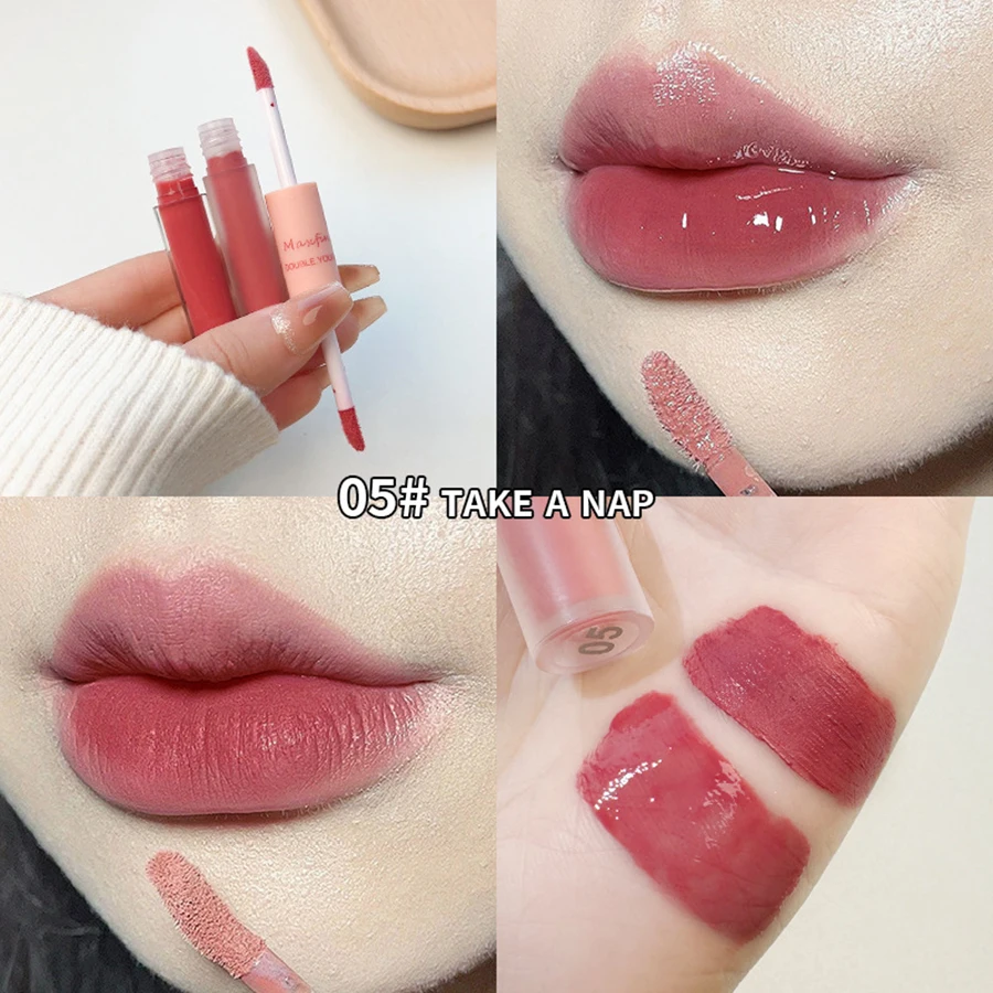 Double Head Waterproof Lip Gloss Long-lasting Matte Mirror Sexy Lips Makeup Daily Use