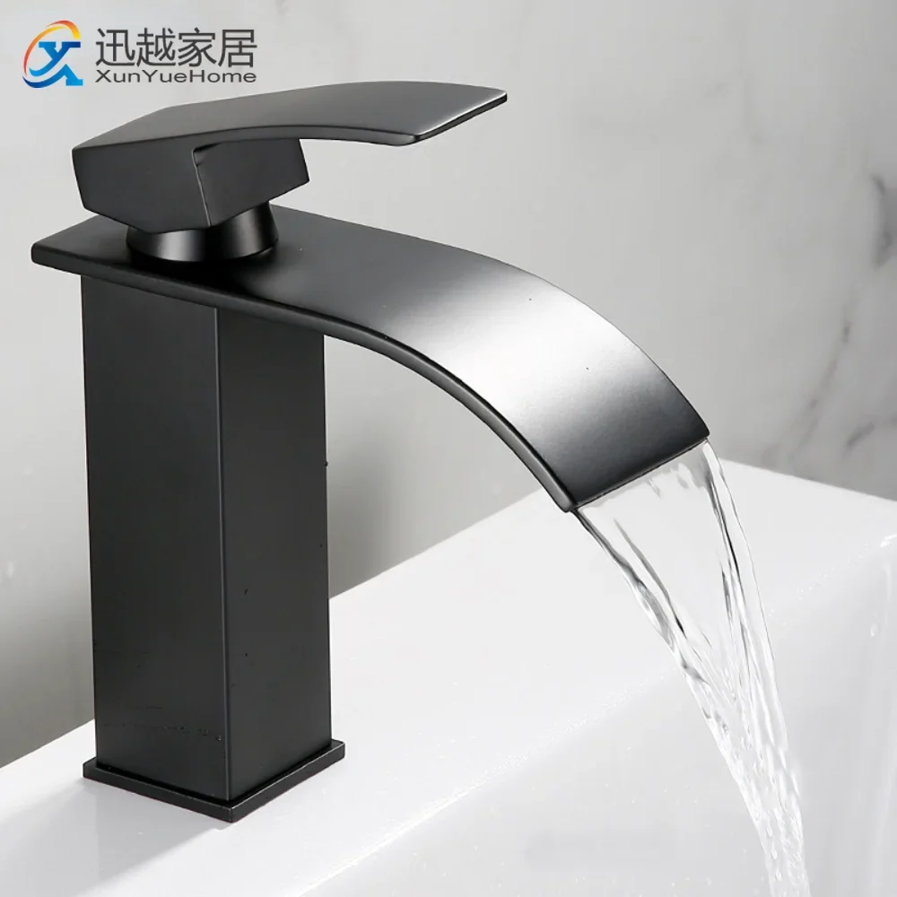 Basin Faucet Waterfall Above Under Counter Wash Hot and Cold Toilet Vanity Cabinet Black Stainless Steel Bathroom Accessories