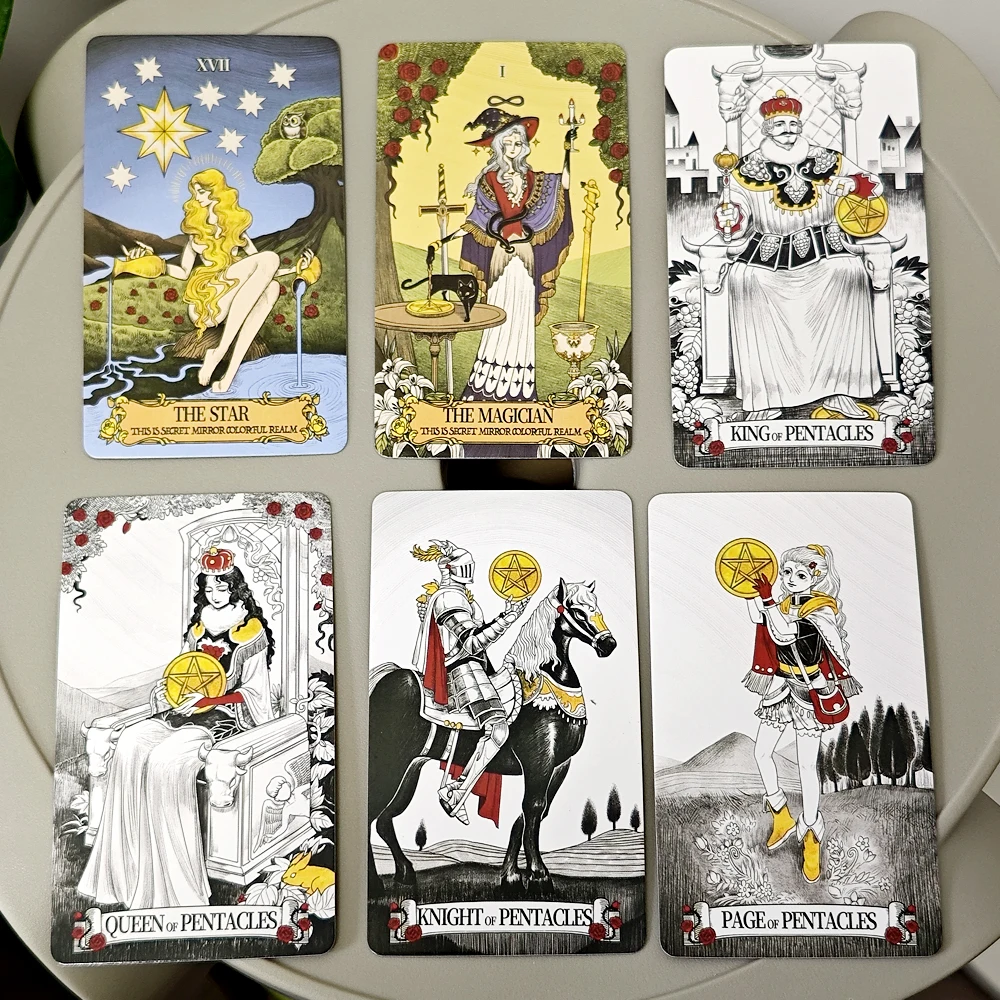 Secret Mirror Tarot 10.3*6cm Feminine Art Tarot In Rich Symbolism with Monochrome Realm:Black, White, Red, Gold 80 Pcs Cards