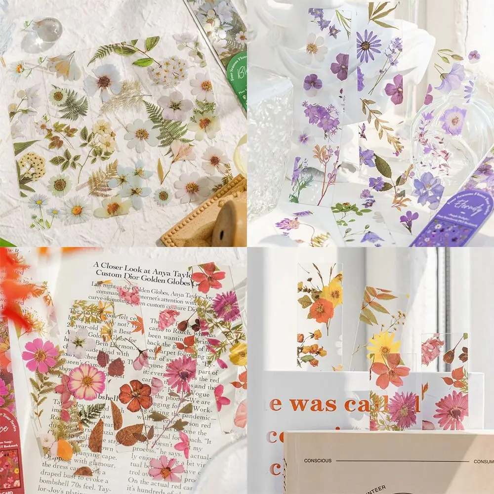 5pcs PVC Flower Travel Series Bookmark Four Seasons Translucent Reading Book Mark Stationery Natural Plant Bookmark