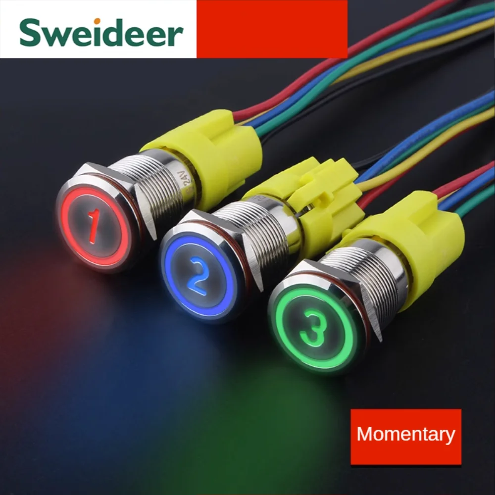 19mm Momentary Reset Metal Button Switch LED With Light Number Symbol 1234567890 Elevator Waterproof DIY Buttons