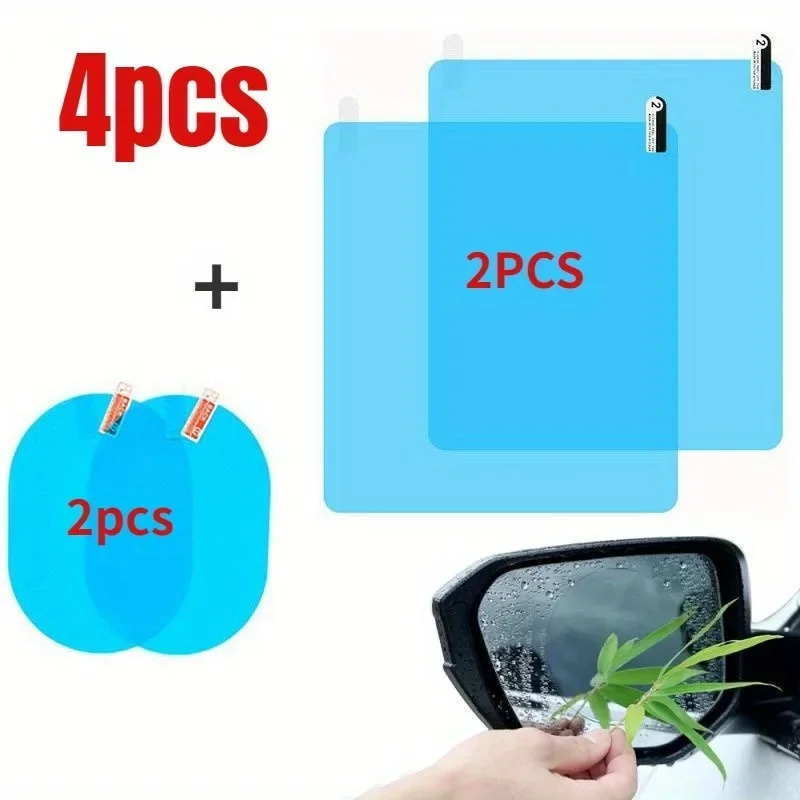 4pcs Car rainproof film, anti fog mirror window transparent protective cover, waterproof car sticker accessories