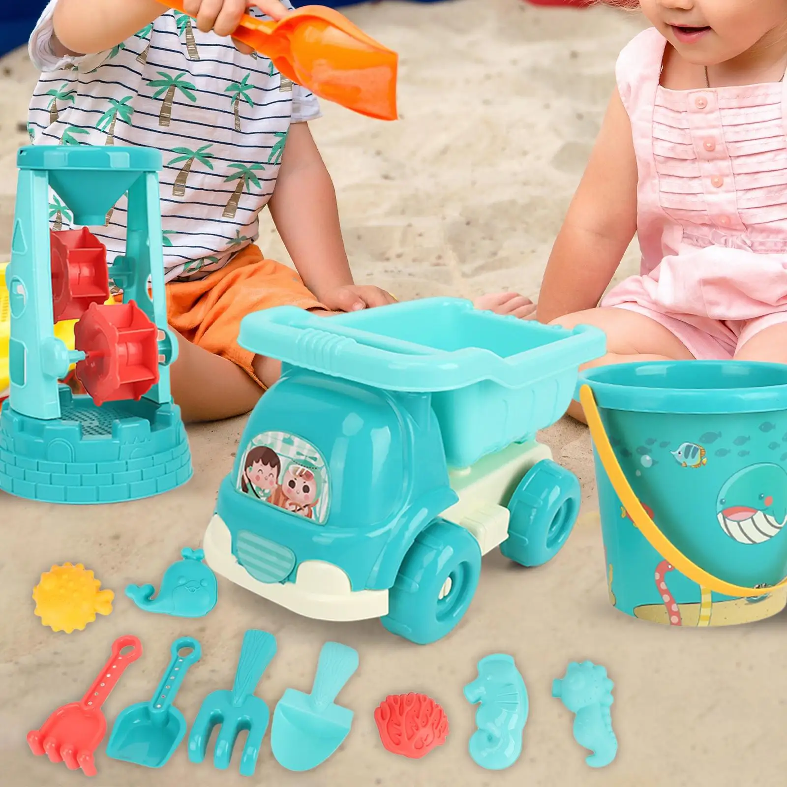 Brinquedo de areia de praia 13 peças brinquedo de banho infantil para meninos meninas balde pátio