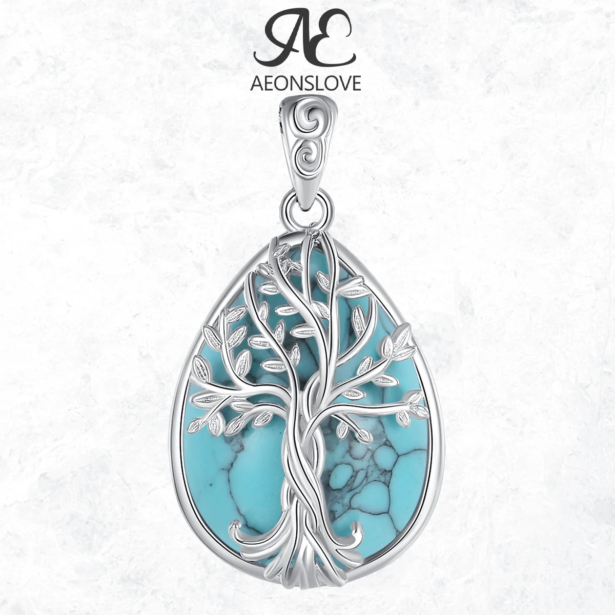 

AEONSLOVE 925 Sterling Silver Tree of Life Turquoise Pendant Elegant Teardrop Necklace for Women Spiritual Jewelry Lucky Amulet