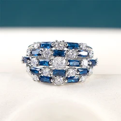 Vintage Sterling Silver Rings For Women With Blue Color 5a Zircon Engagement Dating Party Fine Jewerly Gift Size 6-10