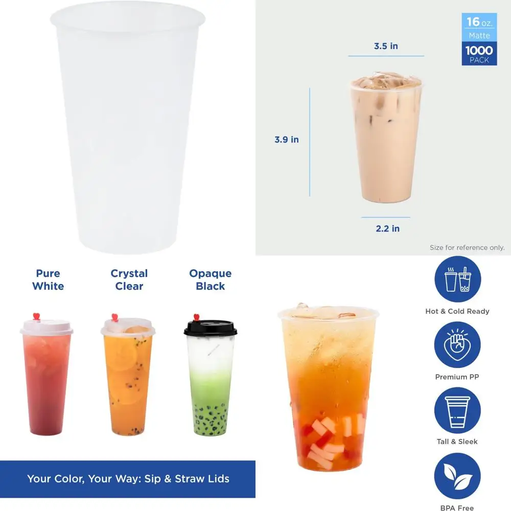 

Premium 16oz Tall Matte PP Cups, 90mm Diameter, Bulk Pack of 1000 for Beverages and More