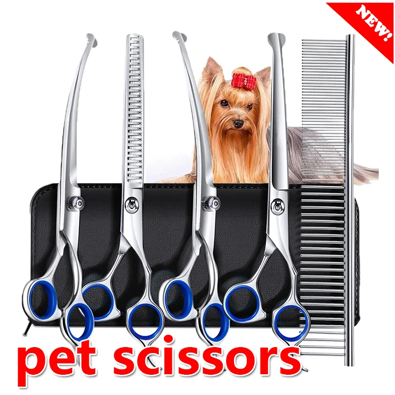 Professional Dogs Grooming Scissors Set Stainless Steel Dog and Cat Hair Thinning Shears With Safety Round Tip For Pet