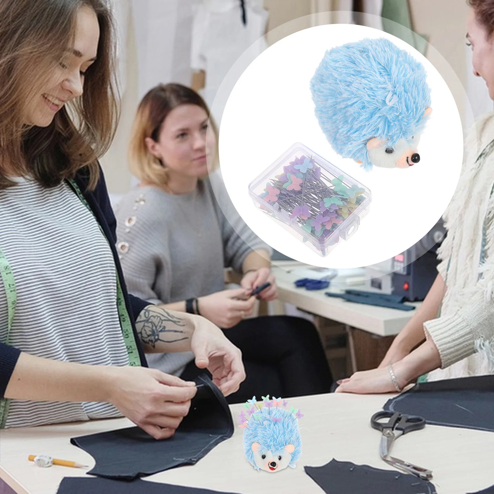 

1Set Hedgehog Shaped Pin Cushion Soft Needle Holder for Dressmaking Patchwork Straight and Butterfly Pins Organization