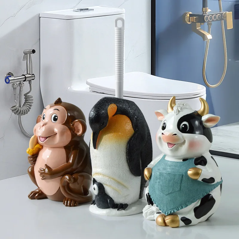 Toilet brush household set with base Resin cartoon animal toilet with no dead corner cleaning brush bathroom accessories