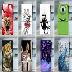 3D Fridge Sticker Customizable Giraffe Funny Cat Poster Vinyl PVC Waterproof Home Decoration Kitchen Refrigerator Mural Sticker