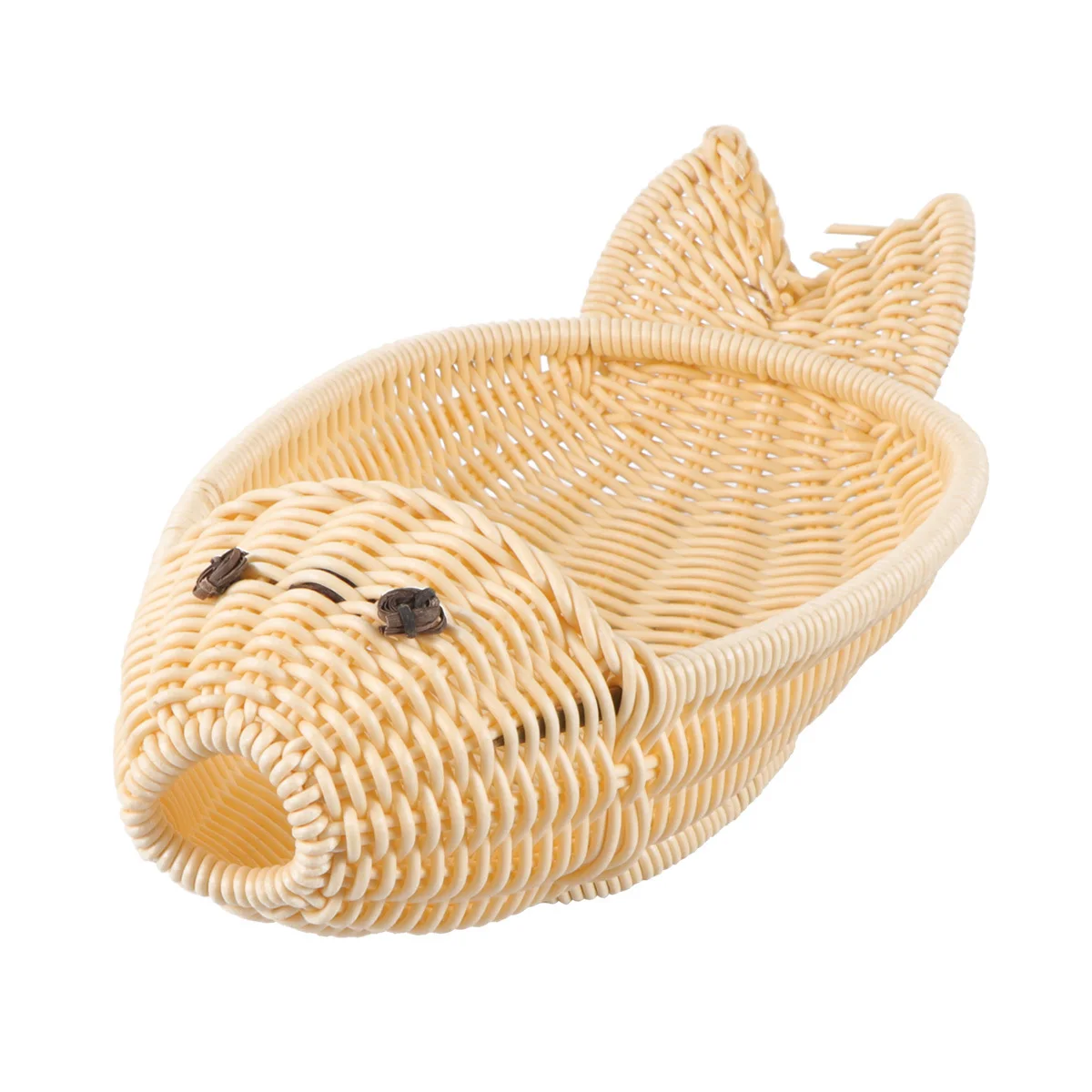 

Eco-Friendly Plastic Simulate Rattan Handmade Fish Shaped Fruit Basket Beige Kitchen Snack Bread Storage Picnic Display