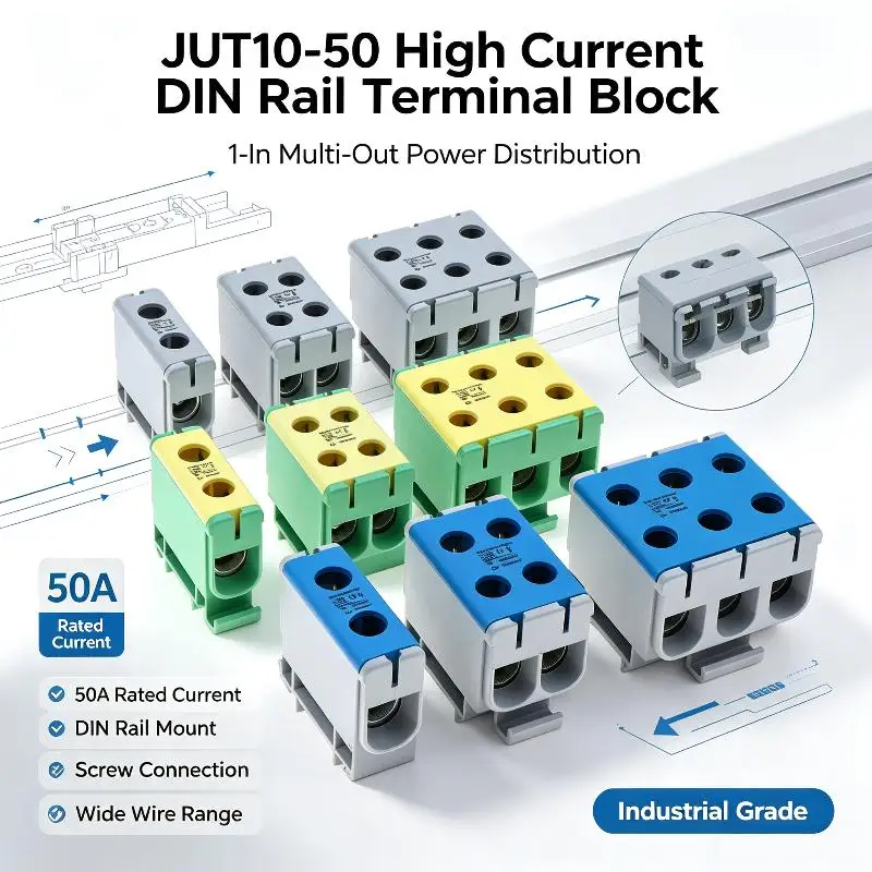 1Pc JHT10 50mm² Screw Cable Mounting Connector Terminal Block Quick Wire Connectors DIN Rail Aluminum Distribution Junction Box