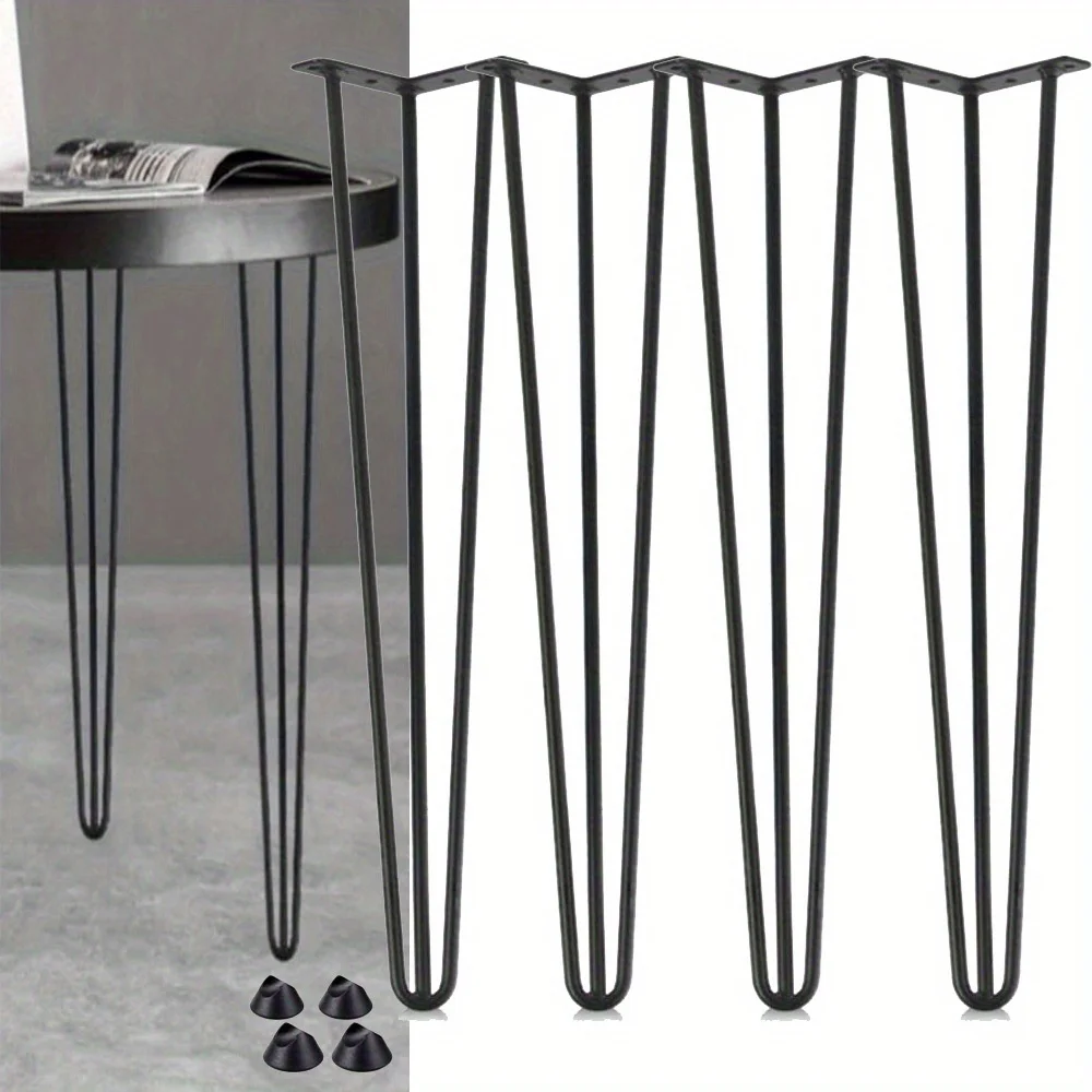4pcs 30CM Furniture Legs, Set of 4 Hairpin Table Legs, Steel Hairpin Legs with 3 Sturdy Rods