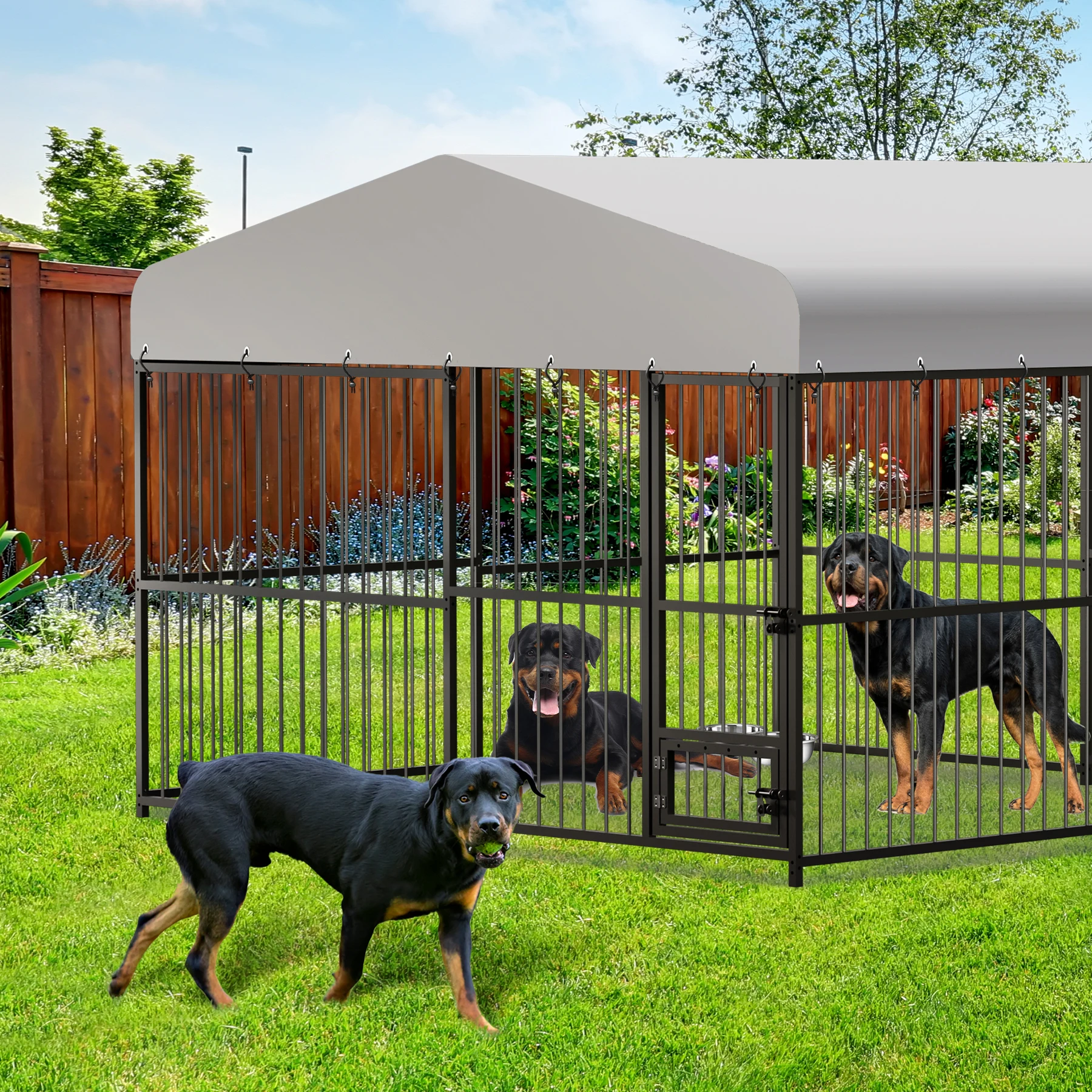 10X10X6FT Large Outdoor Dog Kennel, Heavy Duty Dog Cage with Roof, Dog House with Safety Locks,UV & Water Resistant Proof Cover