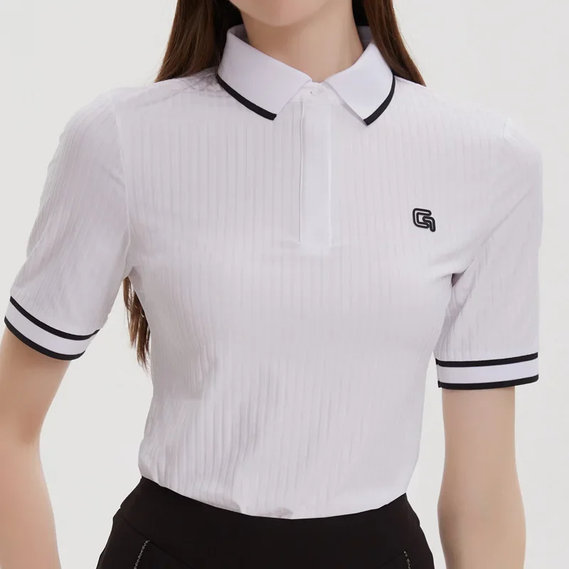 G-LIFE Damskie ubrania golfowe Styl college\'u Koszulki polo z krótkim rękawem Rozrywka Smukłe koszule Lady Sportowe falbany Plisowane Skort Golf