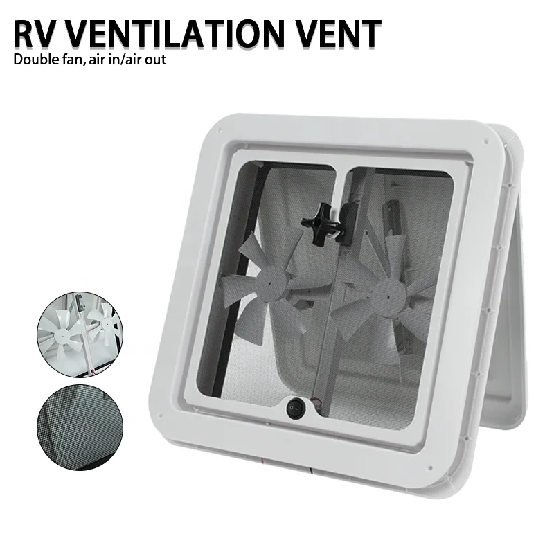 

TYTXRV 12V 350mm RV Roof Vent Simple Manual Exhaust Fan Dual Fan White Lid for Camper & Caravan RV Vent Fan Window