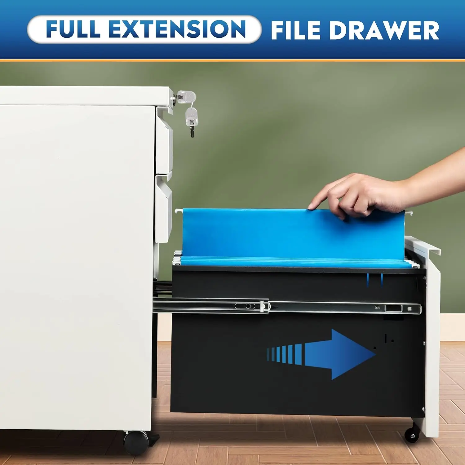 3 Drawer Locking File Cabinet, Under Desk Metal Storage for Home Office Legal Letter A4, Fully Assembled, White, Customized
