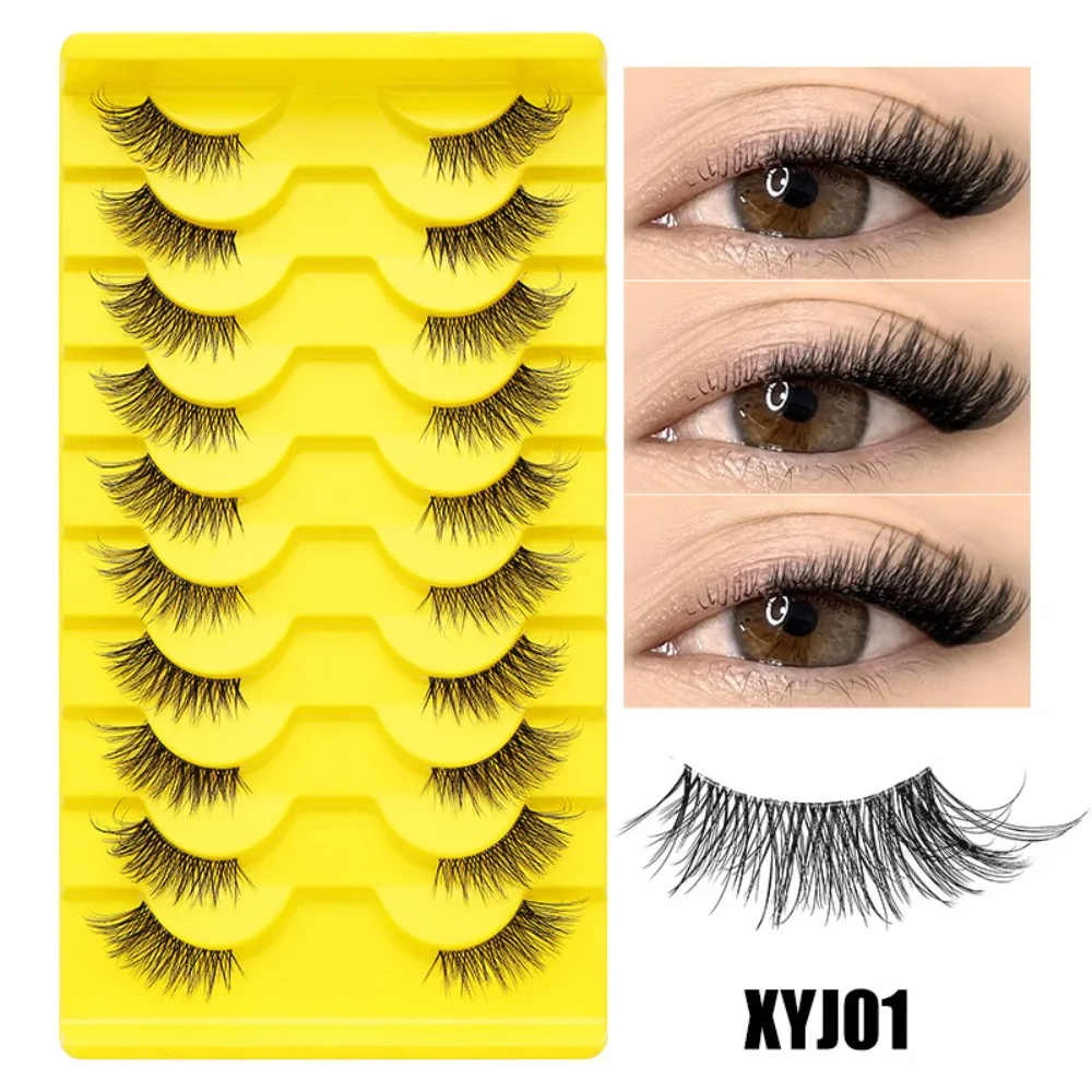 10 Paar mit Gelee-Klebestreifen, halbe gefälschte Wimpern, kleberfrei, Anime, Cosplay, flauschige Wimpern, DIY, handgefertigte Katzen-Elfen-Wimpern, Mädchen