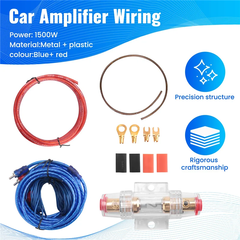 

1500W Car Amplifier Installation Wiring Harness Kit 8GA Audio Amplifier Subwoofer Power Cable