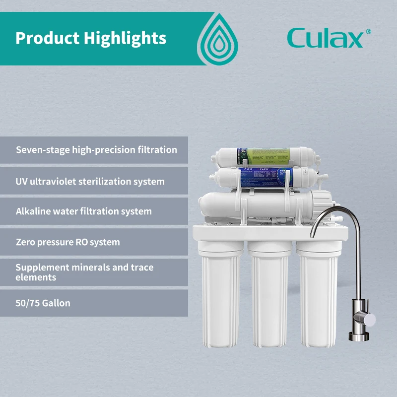 7 Stages Reverse Osmosis Home Water Filter System Water Purifier Home Use for Drinking