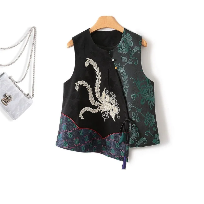 

Женский жилет, китайский высококачественный вышитый жилет Тан, женский осенний жилет с вышивкой в национальном стиле, модный жилет на бретелях, пальто