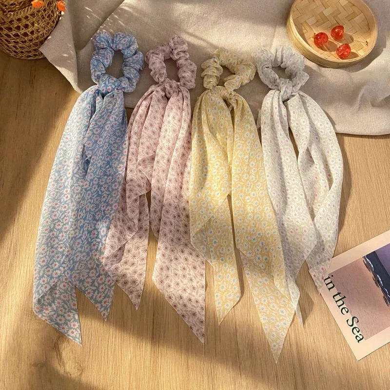 Bohemian Women Hairs Scrunchies Ponytail Holder Floral Print Hair Bands Hairs Ribbon Elastic Hair Bands Lady Hair Accessories