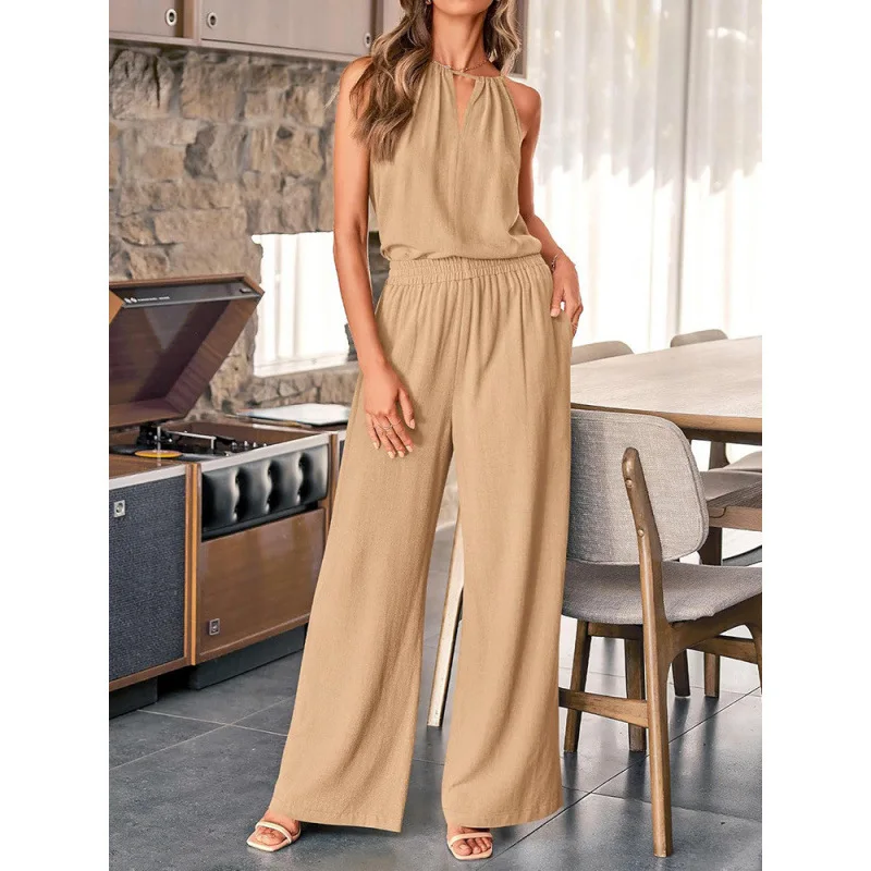 2025 Vrouw Elegante 2 Stuk Broek Sets Casual Vest En Broek Sets Vakantie Stijl Pakken 2 Stuks Outfits Wijde pijpen Broek Sets Mujer