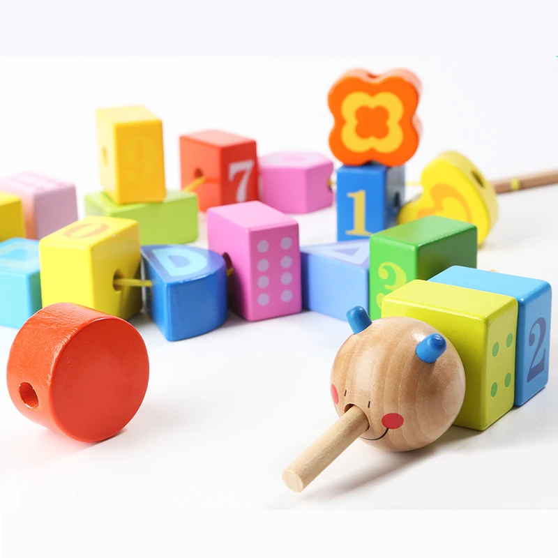 Beads Threading Game For Girls Boys Colored Wooden Toy Kids Early Educational Toy
