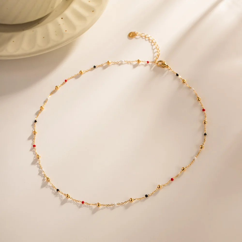 Fashion Stainless Steel Creative Colorful Drip Oil Bead Chain Necklace Women 18k Gold Color Plated Trendy Jewel