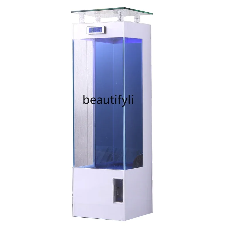 A Small Square Cylinder Super White Glass Floor Aquarium Ecological Lazy Automatic Circulation Fish Tank