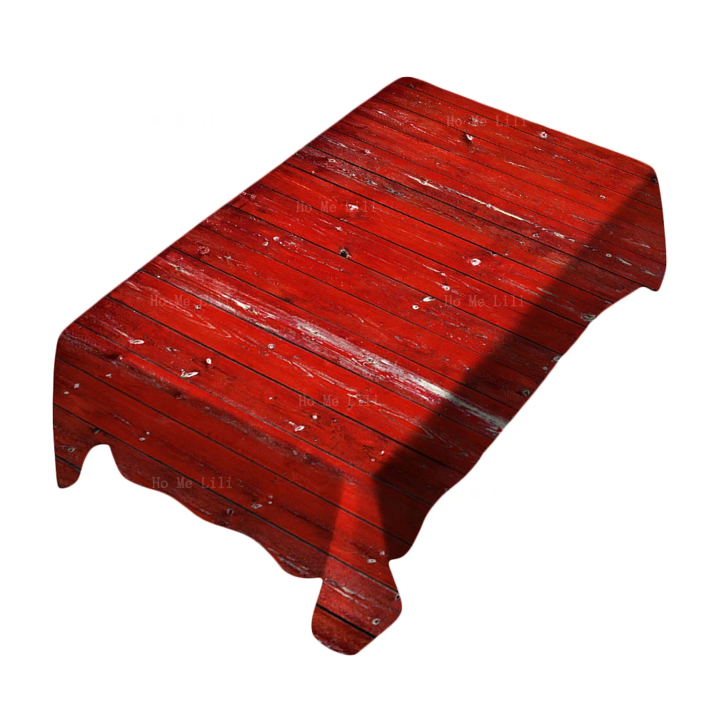 Red Planks Plain Rustic Barn Wood Background Stain Resistant Tablecloth By Ho Me Lili For Dining Kitchen Parties Decor