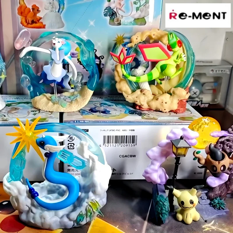 Re-ment Pokémon Circular Diorama Collection 2 Flygon Alolan Vulpix Primarina Dragonair Mew Anime-Figur Geschenk für Fans