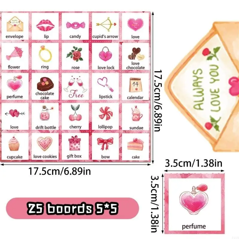 Valentijnsdag Bingo Game Cards 24Players for Kids Party Card Games, School Classroom Games, Family Entertainment Activity P31B